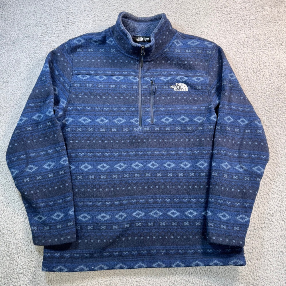 The North Face Mens XL Blue Aztec Geometric Fleece 1/4 Zip Pullover Jacket 10887